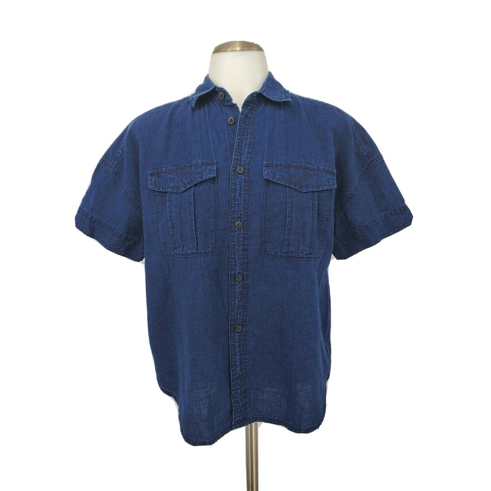 New J Crew Womens Button Front Shirt Linen Cotton Indigo Blue Size PXS Petite